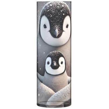 Imagem de Vasos de flores decorativos, pinguins, animal, fofo, grande, vaso de plástico, fofo, personalizado, decoração de quarto, estética, 30 x 9,9 cm