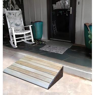 Imagem de CMOLVUR Cadeira de rodas de madeira com rampa limiar para portas - escadas de entrada resistentes com transição de superfície antiderrapante