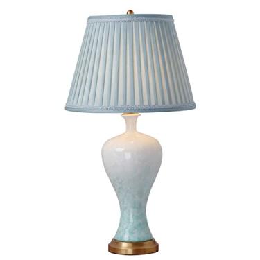 Imagem de Abajur de mesa de cerâmica chinesa estilo antigo, ideal para quarto, cabeceira, com acabamento azul esmaltado, grande, para decoração de sala de estar, escritório ou sala de estudos.