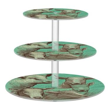 Imagem de Animais agrícolas ovelhas vaca 3 camadas suporte para cupcake chá festa acrílico copo bolo torre bandeja de servir mesa deserto exibição bolo comida donut aniversário casamento