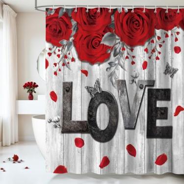 Imagem de Dazzlewall Conjunto de cortina de chuveiro rosa vermelha, cortinas de chuveiro vintage para banheiro do dia dos namorados casais adoram decoração de banheiro cortinas de banheira, 183 x 182 cm