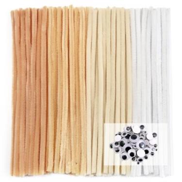 Imagem de TOAOB Conjunto de artigos de limpeza de cachimbo de 400 peças inclui hastes de chenille da série bege de 6 mm x 30 cm de espessura e olhos arregalados para fazer artesanato, decoração, flores, animais