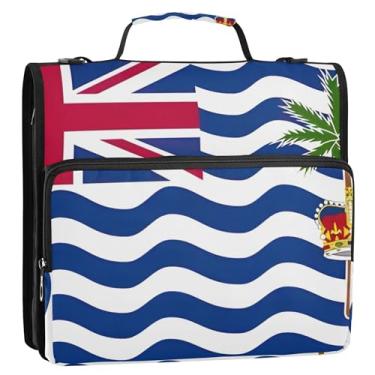 Imagem de Fichários grandes de 3,8 cm, 3 anéis, bandeira do Território Britânico do Oceano Índico com zíper, vários bolsos, pasta de portfólio grande, bolsa escolar com alça de ombro