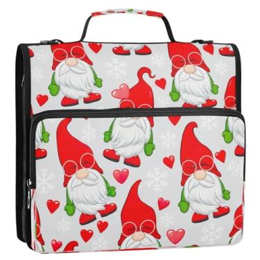 Imagem de Linda bolsa organizadora de fichário com zíper de gnomo de desenho animado com alça de ombro, 3 anéis de 3 anéis de 3,8 cm, capa carteira de anel D comporta 500 folhas para escola e escritório