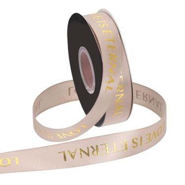 Imagem de PATIKIL Fita de gorgorão personalizada, 2,5 cm x 1,5 m, fita de poliéster Love is Eternal para festas de fim de ano, decoração de casamento, embrulho de presente, ouro rosa