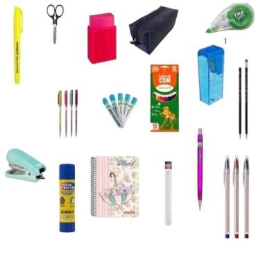 Imagem de Kit Material Escolar Completo 33 Item Com ou Sem Mochila Caneta Caderno Grampeado Lista Premium 2026 (SEM MOCHIL)