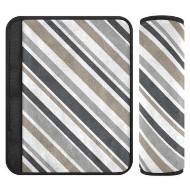Imagem de Capa de cinto de segurança de carro cinza bege com listras diagonais, 25 x 19 cm, capa de cinto de segurança infantil, pacote com 2 capas macias para alça de assento de carro