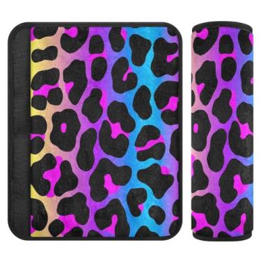 Imagem de Capas de cinto de segurança macias neon brilhantes leopardo, acolchoadas com algodão, capa de alça de carrinho de bebê, capas de cinto de segurança para assento de carro infantil