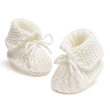 Imagem de Meckior Botas de bebê recém-nascido First Walkers Sapatos aconchegantes quentes de crochê à mão meias macias para bebês meninos e meninas, 03 Branco, 0-3 Months Infant