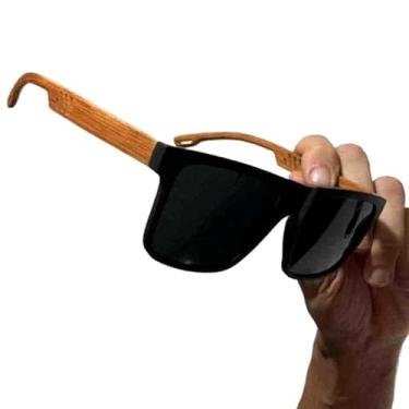 Imagem de Óculos de sol Proteção UV Surf, skate, praia Tendências de verão Unissex (PretoFosco/Madeira -Bamboo)