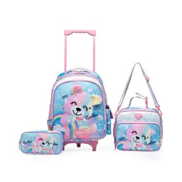 Imagem de Kit Mochila Bolsa De Rodinhas Infantil Com Estojo e Lancheira Térmica Escolar Reforçada-Feminino