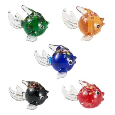 Imagem de FASHEWELRY 5 peças de contas de lâmpada de peixe fofo desenho animado animais oceânicos baiacu 3D contas espaçadoras de vidro feitas à mão peixe dourado lampwork contas soltas para artesanato faça