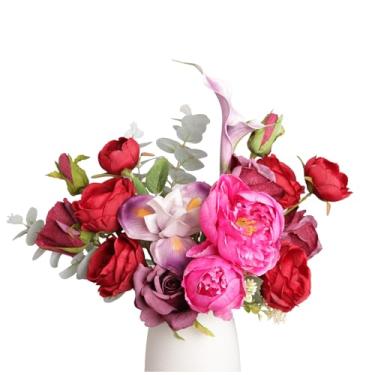 Imagem de Ingredmix Buquês de plantas de flores artificiais, arranjos florais de manta e eucalipto rosa de Austin para decoração de escritório em casa, mesa de jantar, decoração de casamento e festa ou ocasião