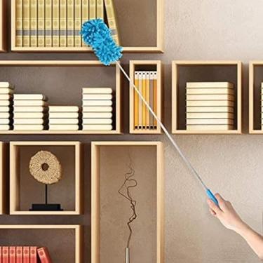 Imagem de 1 pç espanador portátil extensível de microfibra, lavável, com alça telescópica, adequado para limpeza de carros, computadores, condicionadores de ar, televisões, etc. (azul celeste)