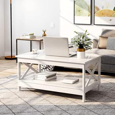 Imagem de Mesa De Centro 100 X 60 X 47 Cm Moderna Retangular Pequena Mesa Lateral Baixa Para Sala De Estar Mesa Com Espaço De Armazenamento Mesa Lateral Para Sala De Estar Escritório Branco,Collector88