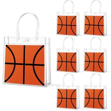 Imagem de 24 peças de sacolas de presente de basquete em PVC transparente com alças para presente de equipe de basquete para meninos, tema esportivo, lembrancinha de festa de aniversário, suprimentos de