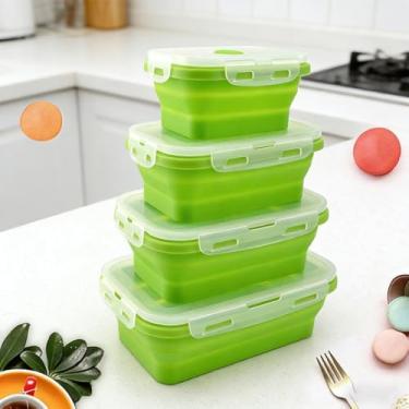 Imagem de Lancheira dobrável reutilizável de silicone com tampa hermética, recipiente de armazenamento de alimentos, coloque no micro-ondas, forno e lava-louças (800 ml)