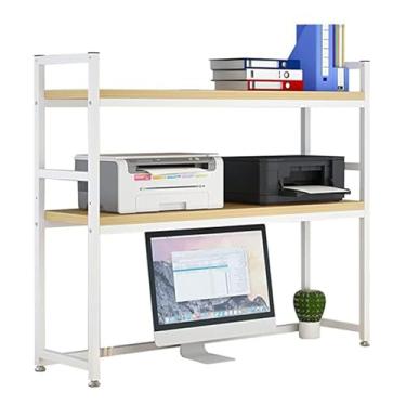 Imagem de Estante de mesa de mesa para mesa de computador - estante de mesa de escritório, organizador de armazenamento de mesa, prateleira de livros, prateleira de armazenamento de madeira e metal, para
