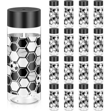 Imagem de Skylety 16 garrafas plásticas de suco de futebol de 340 g com tampa preta garrafas de bebida reutilizáveis a granel jogadores de futebol amantes, presentes de equipe para aniversários temáticos