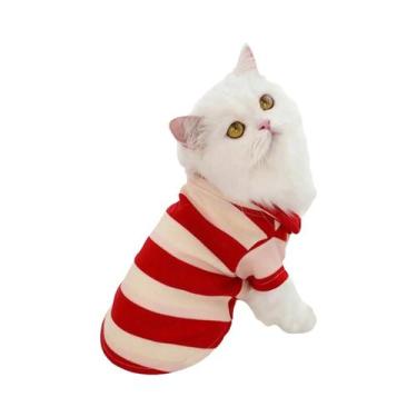 Imagem de Camisa Polo Para Animais De Estimação Com Gola Listrada E Elástica Par