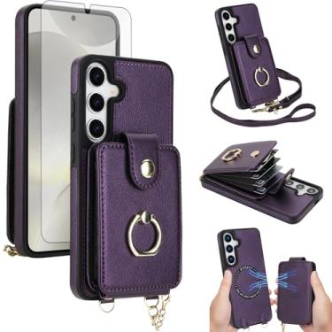 Imagem de Capa de telefone para Samsung Galaxy S24 FE 5G carteira magnética destacável e protetor de tela anel suporte compatível com bloqueio de RFID MagSafe S 24 EF AI S24FE 24S 24FE para mulheres homens roxo
