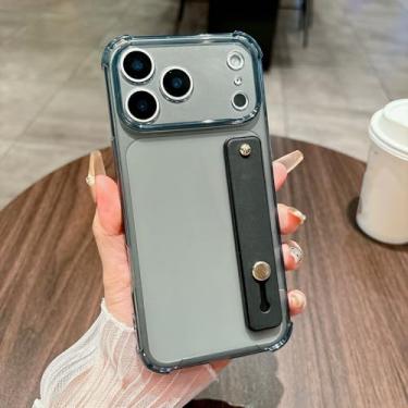 Imagem de Capa de silicone transparente de luxo com fluorescência brilhante para iPhone 17 Air 16 15 14 13 Mini 12 Pro Max Plus com alça de pulso e suporte (para iPhone 13 mini/Preto)