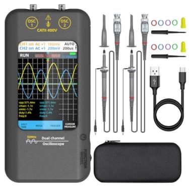 Imagem de MAXRIENY osciloscópio portátil bside osciloscópio digital com tela sensível ao toque de 3,98 '', canal duplo, largura de banda de 50 mhz, gerador de sinal de osciloscópio portátil, taxa de a