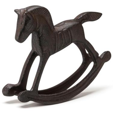 Imagem de Otoolling Estátua de cavalo de balanço de ferro fundido de 16 cm para jardim, casa, escritório, coleção de decoração infantil, estatueta infantil