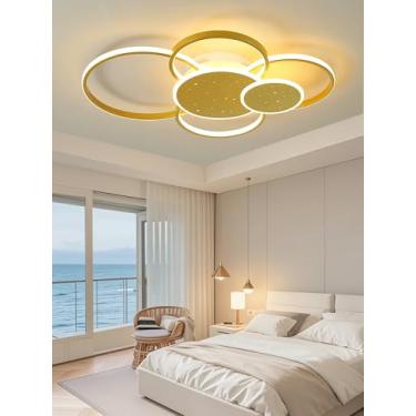 Imagem de Luminária de teto LED moderna dourada, embutida, com IRC 90+, dimerizável, mudança de cor (3000K-6000K), suave para os olhos, sem cintilação, controle remoto incluso para quarto, sala de est