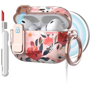Imagem de TATOFY Capa para AirPods Pro 3ª geração (2025) com limpador de mosquetão, capa rígida fina para AirPod Pro 3, compatível com MagSafe (rosa água)
