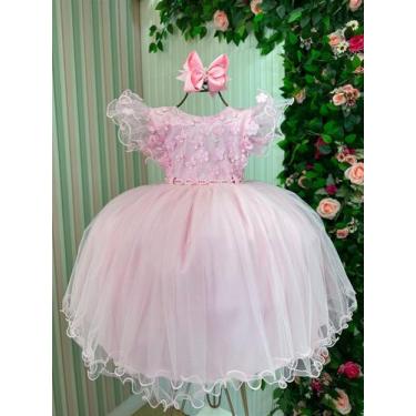 Imagem de Vestido rosa flor jardim festa infantil daminha RN a 3 anos - Luxo Kid