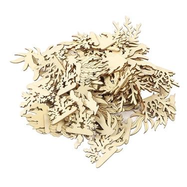 Imagem de 100 peças de chips de plantas de madeira inacabadas, artesanato diy, enfeites de madeira para pintura, cartões de desejos, etiquetas de presente, decorações artesanais, placa de