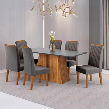 Imagem de Mesa De Jantar 6 Cadeiras Lumina Estofada Veludo Viero Grafite