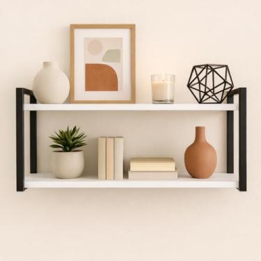 Imagem de Prateleira Suspensa Nicho Estilo Industrial 35x60cm 100% MDF Premium e Aço Carbono