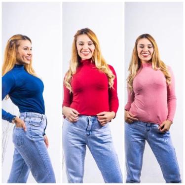 Imagem de Kit 3 blusa feminina cacharrel com manga longa - GK TODA BELA, Marinho