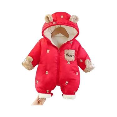 Imagem de Macacão Unissex Com Capuz Forrado De Fleece Para Bebê Recém-Nascido, R