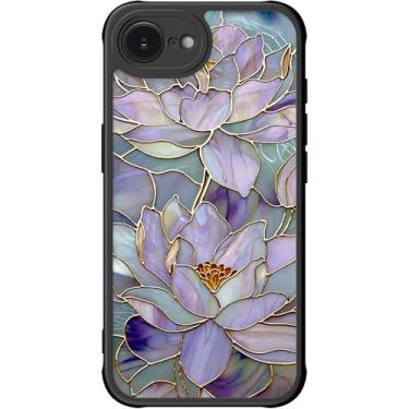 Imagem de DEENAKIN Capa para iPhone 16e fofa, capa rígida floral estética, compatível com Magsafe, capa protetora fina retrô moderna exclusiva coquete ocidental para mulheres e meninas, lótus roxo florescendo