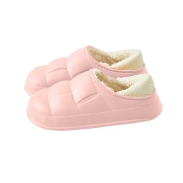 Imagem de Pantufas femininas de inverno com forro de lã casual para uso interno e externo, rosa, 34