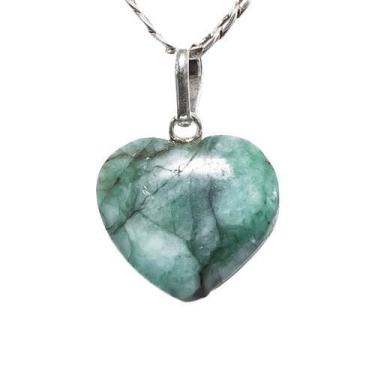 Imagem de Colar Mini Coração Esmeralda 15mm Natural Pino Prata 950 - CristaisdeC