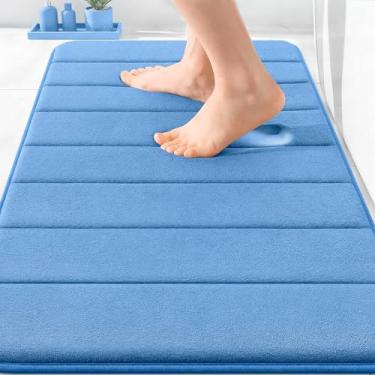 Imagem de OLANLY Tapete de banho listrado de espuma viscoelástica 76 x 50 cm, tapetes absorventes supermacios, secagem rápida, tapetes de chuveiro laváveis na máquina, tapete de banho, acessórios de decoração