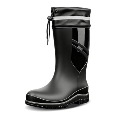 Imagem de GBWPRBMW Botas de chuva masculinas de cano médio à prova d'água com alça de PVC antiderrapante para trabalho ao ar livre, pesca, jardinagem, Preto, 45
