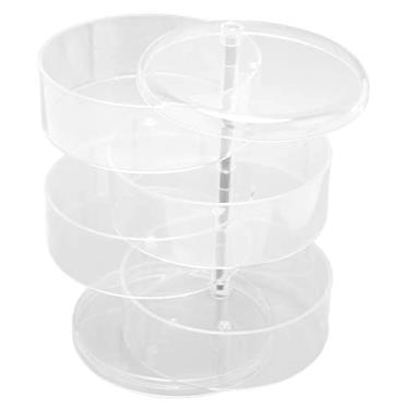 Imagem de Caixa de joias giratória transparente de 4 camadas que economiza espaço de plástico à prova de poeira decorativa bandeja de armazenamento de acessórios de joias para mulheres