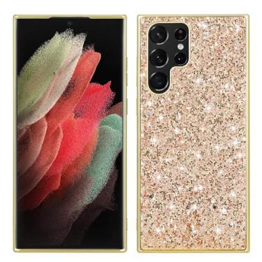 Imagem de POYUFRG Capa com glitter para Samsung Galaxy S26 Ultra/S26 Plus/S26, capa de couro galvanizado de luxo slim fit com capa de proteção para câmera, dourada, S26