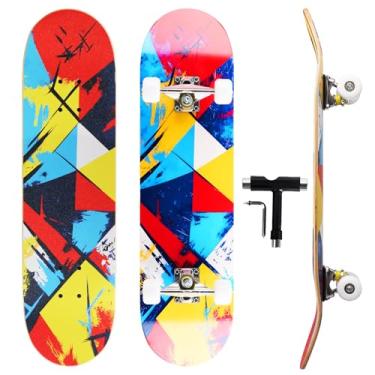 Imagem de Skate profissional de chute duplo, deck de bordo de 78,7 cm, rolamentos ABEC-9, rodas de poliuretano 95A, design gráfico personalizado (grade estilo grafite, 78,7 cm)