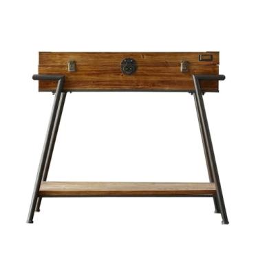 Imagem de Mesa de console moderna com prateleira aberta, entrada com armazenamento, sofá longo estreito, hall de entrada, corredor atrás do sofá para sala de estar corredor