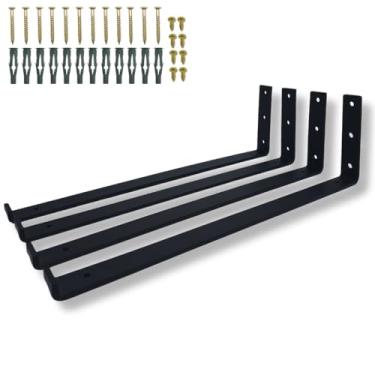 Imagem de 4 Suportes Fixo De Parede 40cm Aço Resistente Formato L Mão Francesa De Prateleira (Preto)