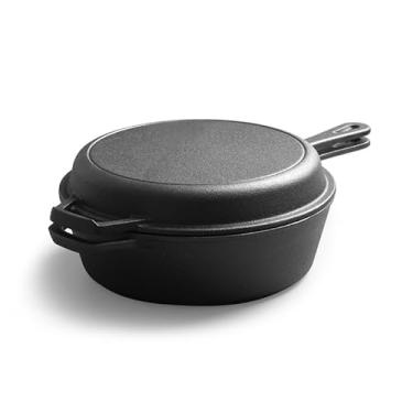 Imagem de HCXCQLSUY Panela dupla de ferro fundido holandês com tampa de frigideira, frigideira de ferro fundido de 25,4 cm e forno holandês de 3 litros para grelhar, grelhar, assar (3 quartos)