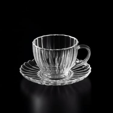 Imagem de Conjunto 12 Peças: 6 Xícaras + 6 Pires Petala 200ML - Cristal Vidro Transparente Decorada, Ideal para Chá e Café, Elegante para Residência (Oxford)