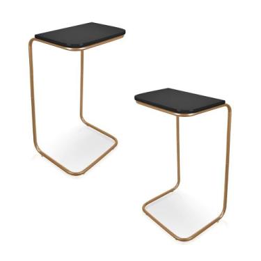 Imagem de Kit 02 Mesas Lateral Tampo Multiuso Para Sófá Base Dourado J01 - D'Ros