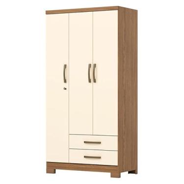 Imagem de Guarda-Roupa Solteiro Açaí 3 Portas 2 Gavetas Nature/Off White - Henn